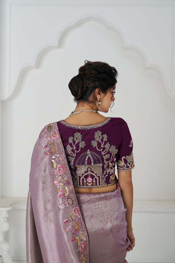 Stunning Mauve Color Saree With Multi-thread And Sequins Embroidery - qivii