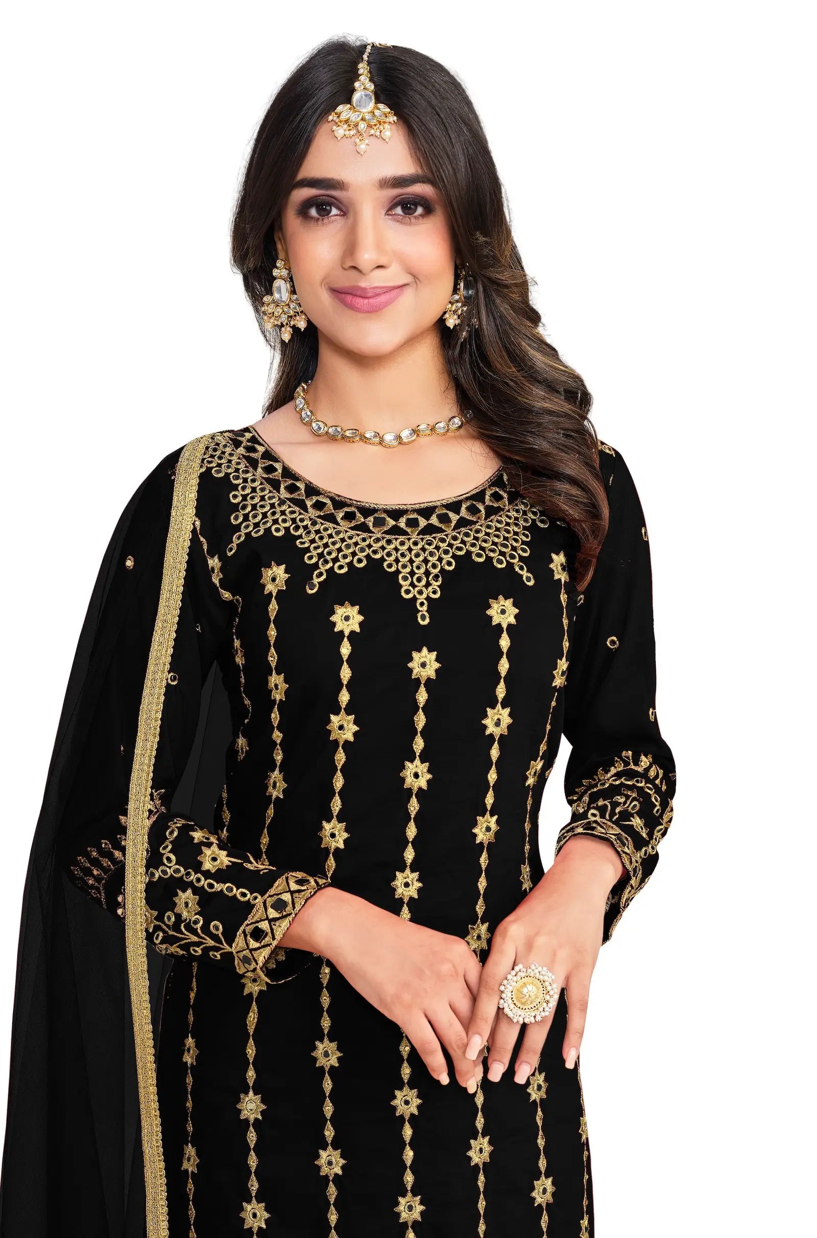 Black Bitalian Soft Silk Embroidery & Mirror Work Salwar Suit