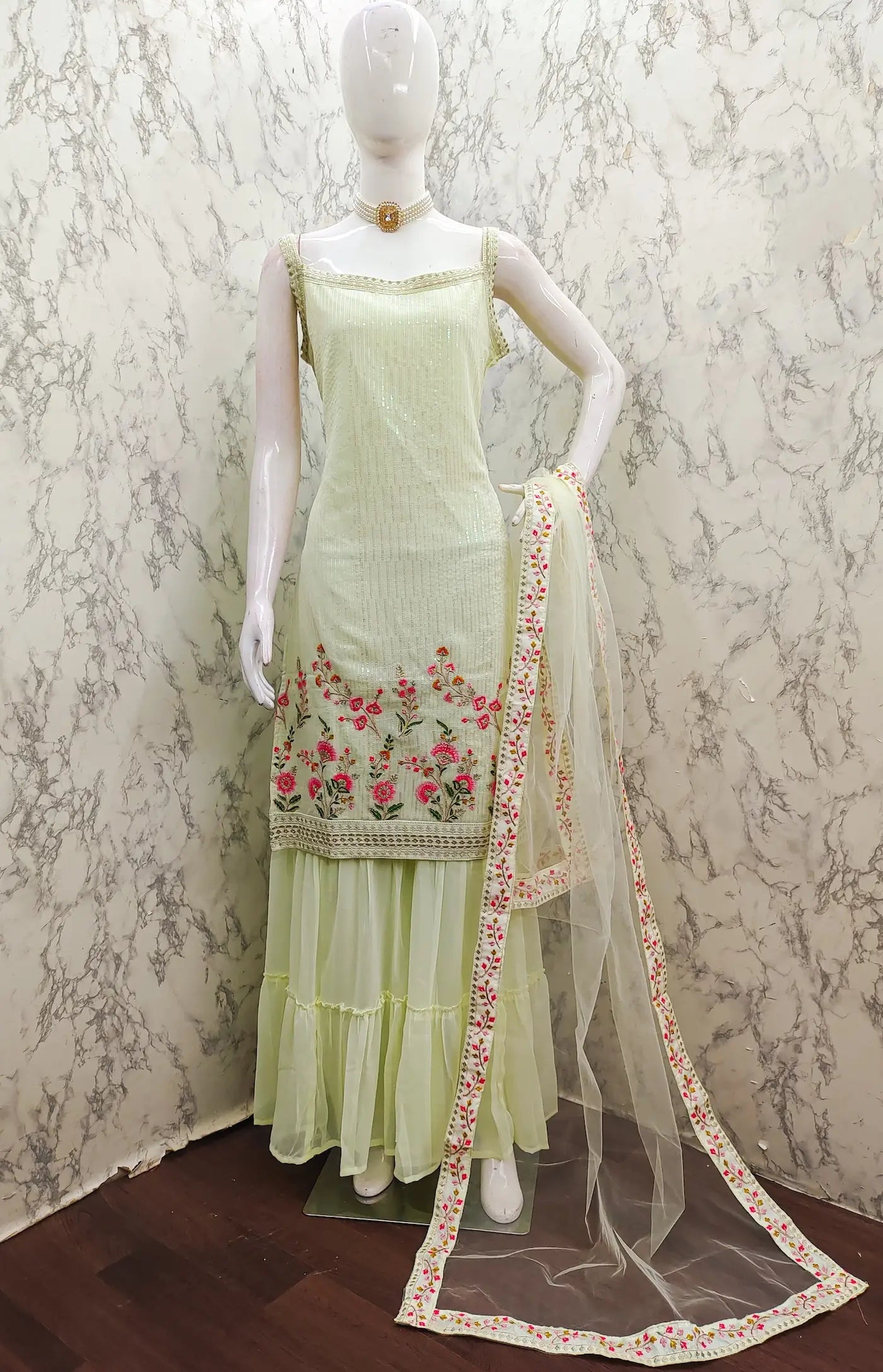 Pista Green Georgette Sequence Embroidery Work Salwar Suit