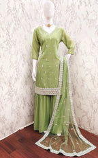 Pista Green Georgette Salwar Suit With Sequence Embroidery Work