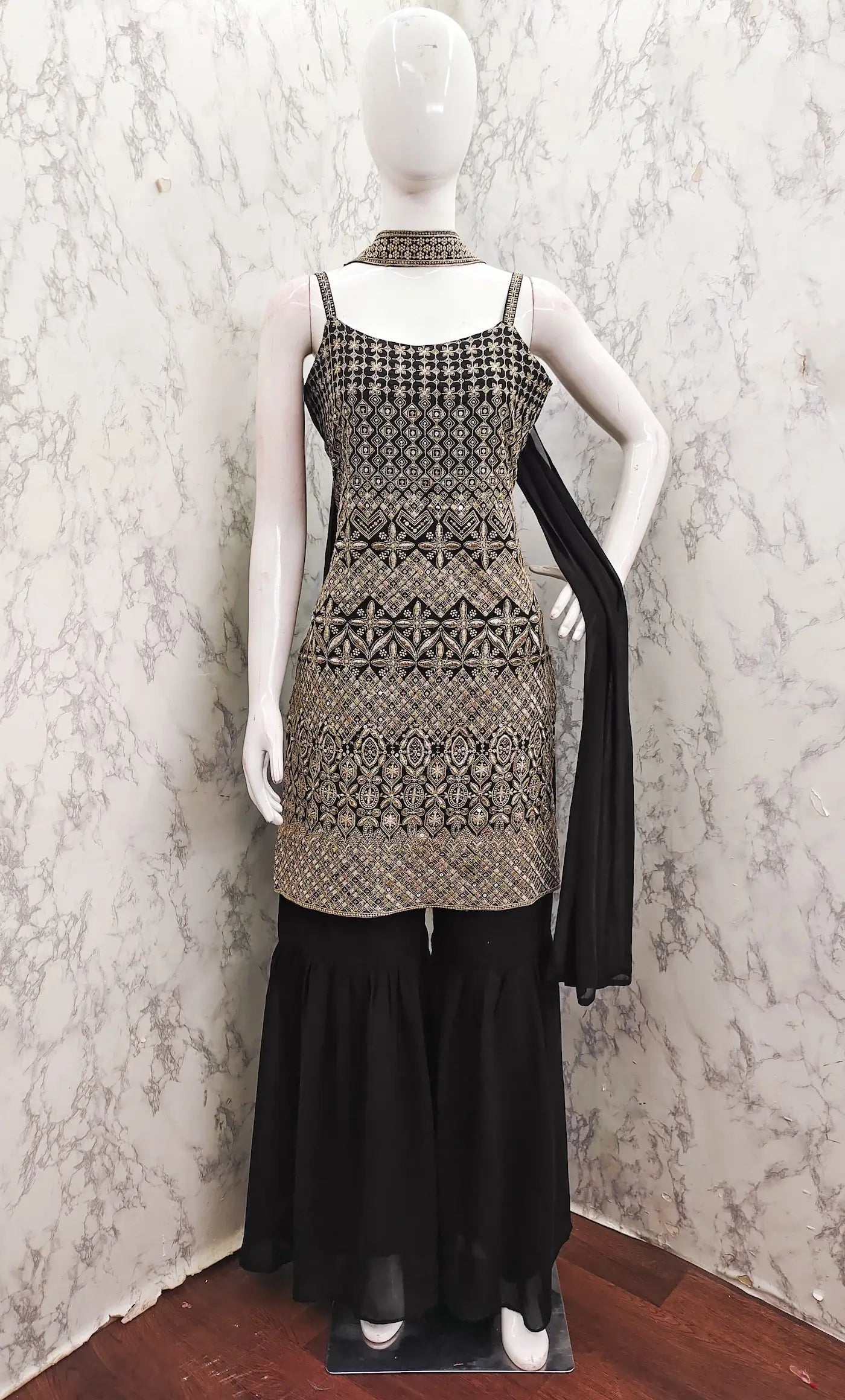 Black Georgette Sequence Embroidery Work Salwar Suit