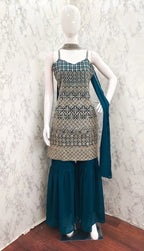Teal Blue Georgette Sequence Embroidery Work Salwar Suit