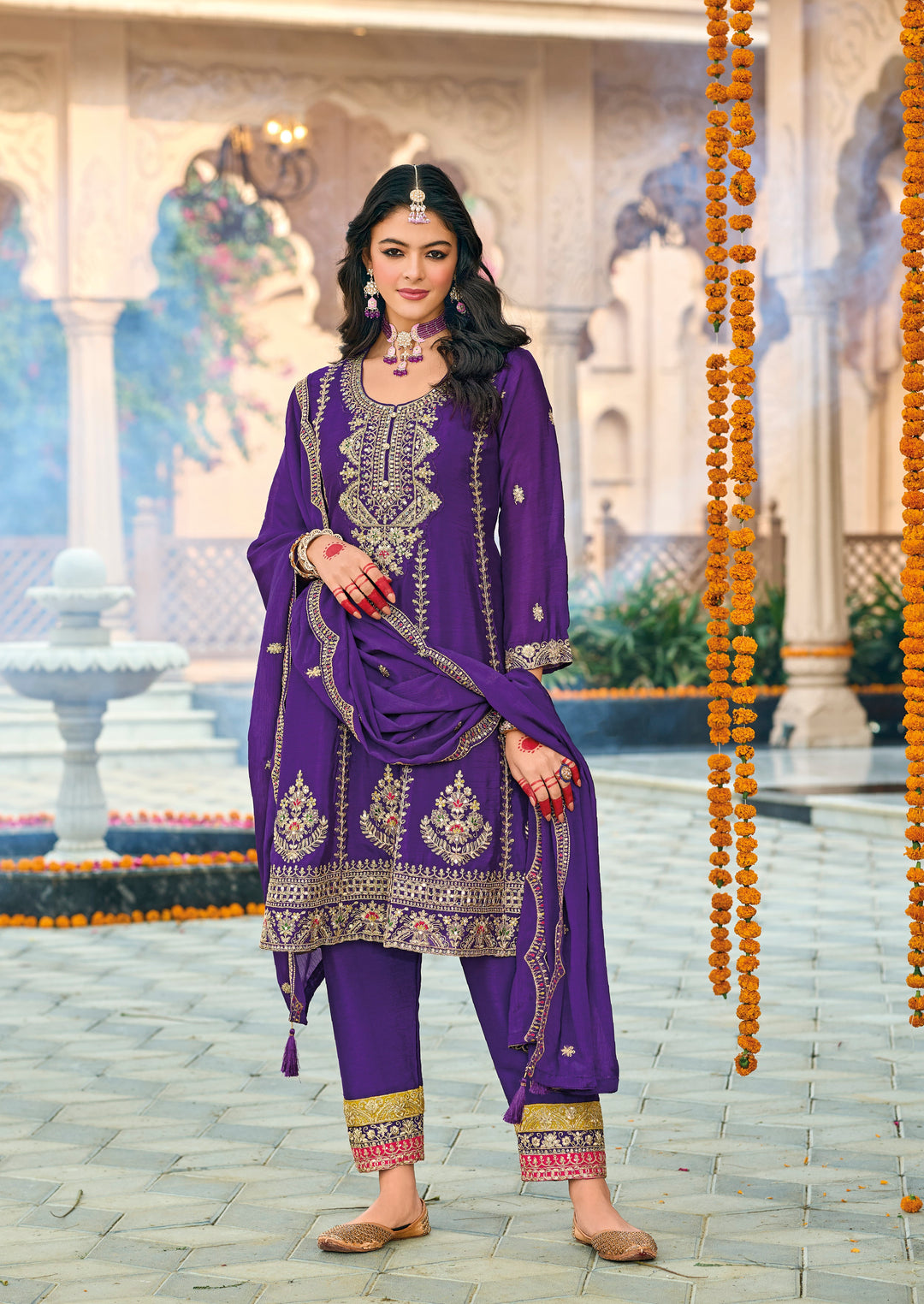 Purple Hevey Chinon with emboidery work Salwar Suit - qivii
