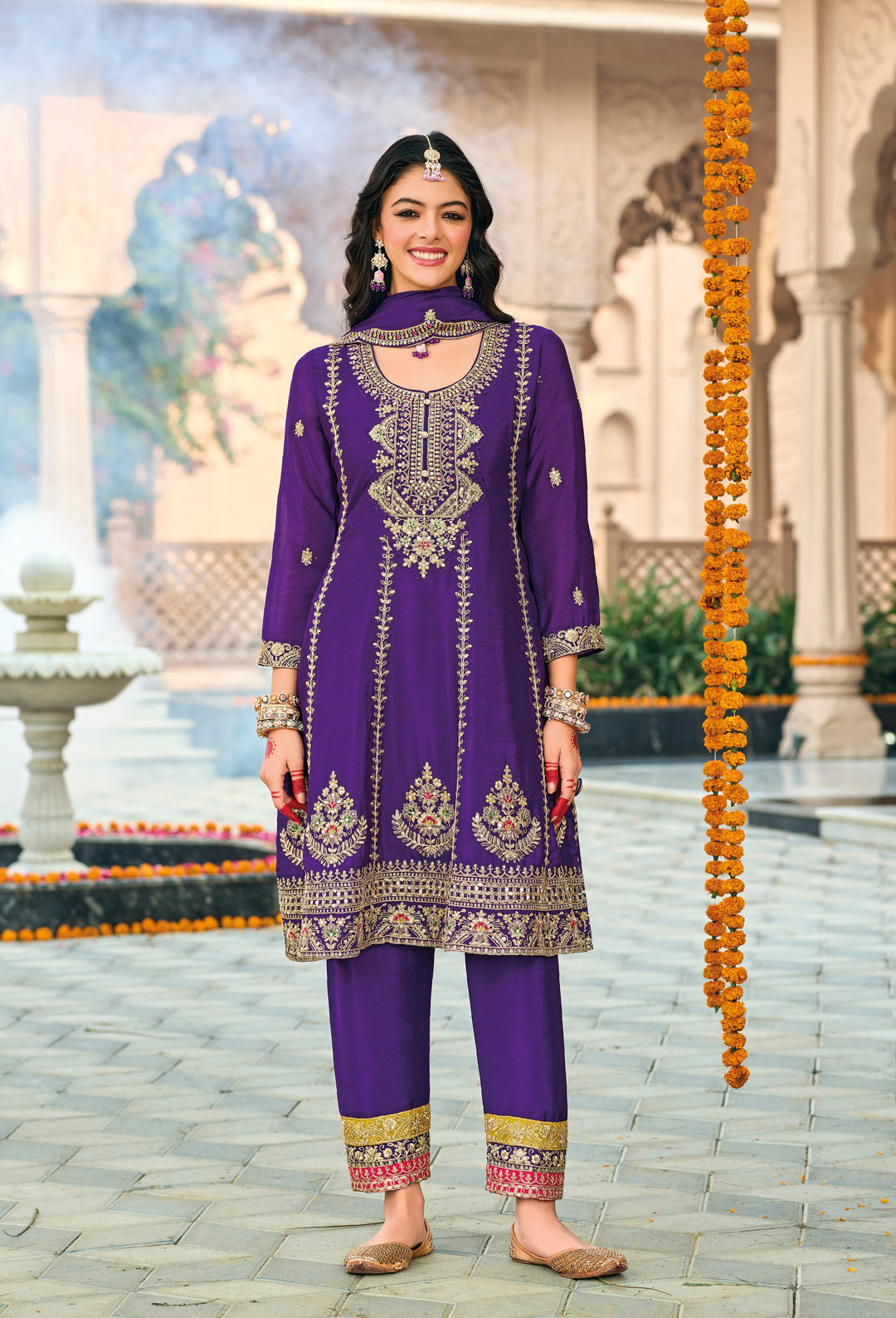 Purple Hevey Chinon with emboidery work Salwar Suit - qivii