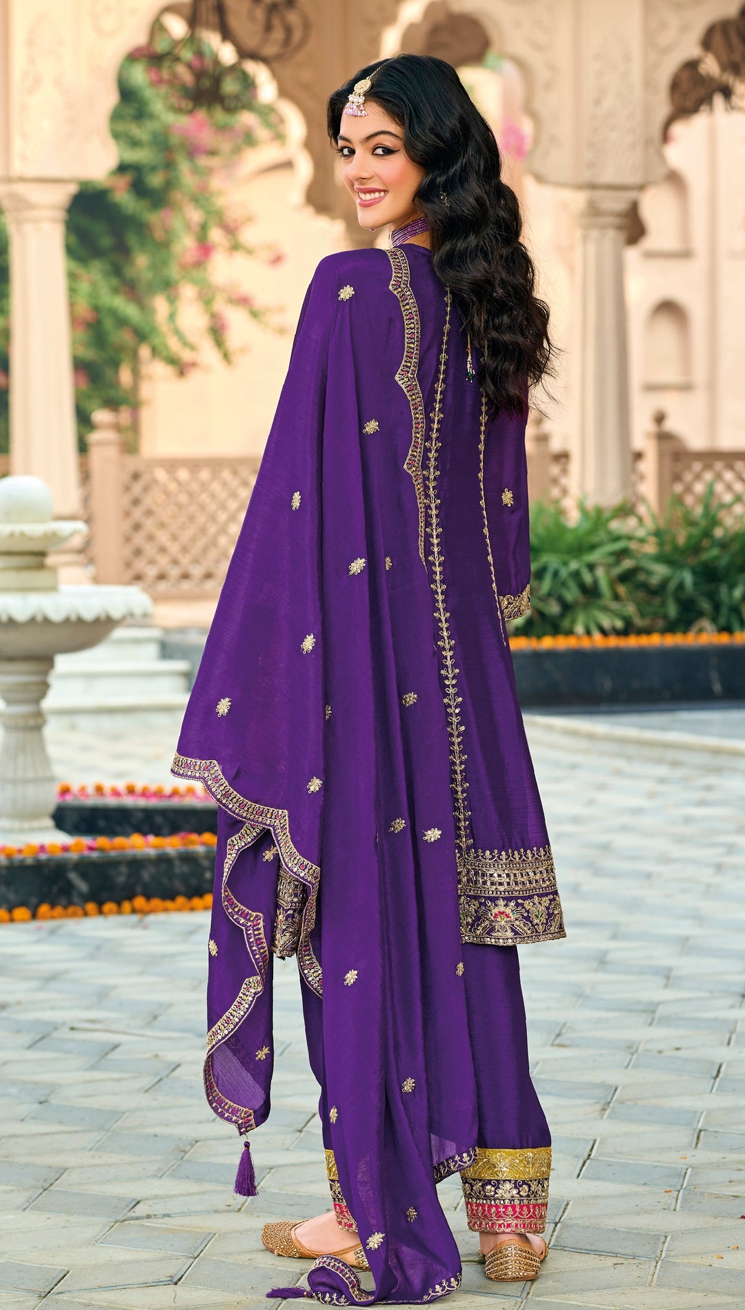 Purple Hevey Chinon with emboidery work Salwar Suit - qivii