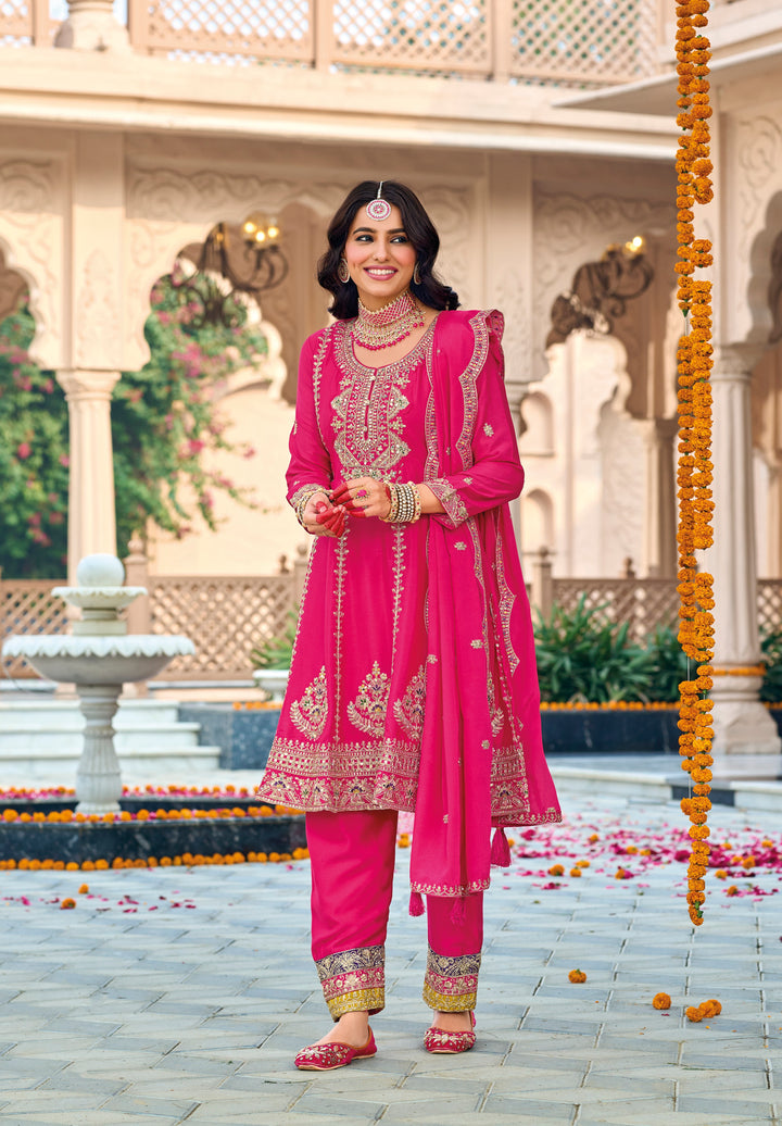 Pink Hevey Chinon with emboidery work Salwar Suit - qivii