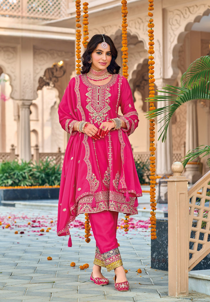 Pink Hevey Chinon with emboidery work Salwar Suit - qivii