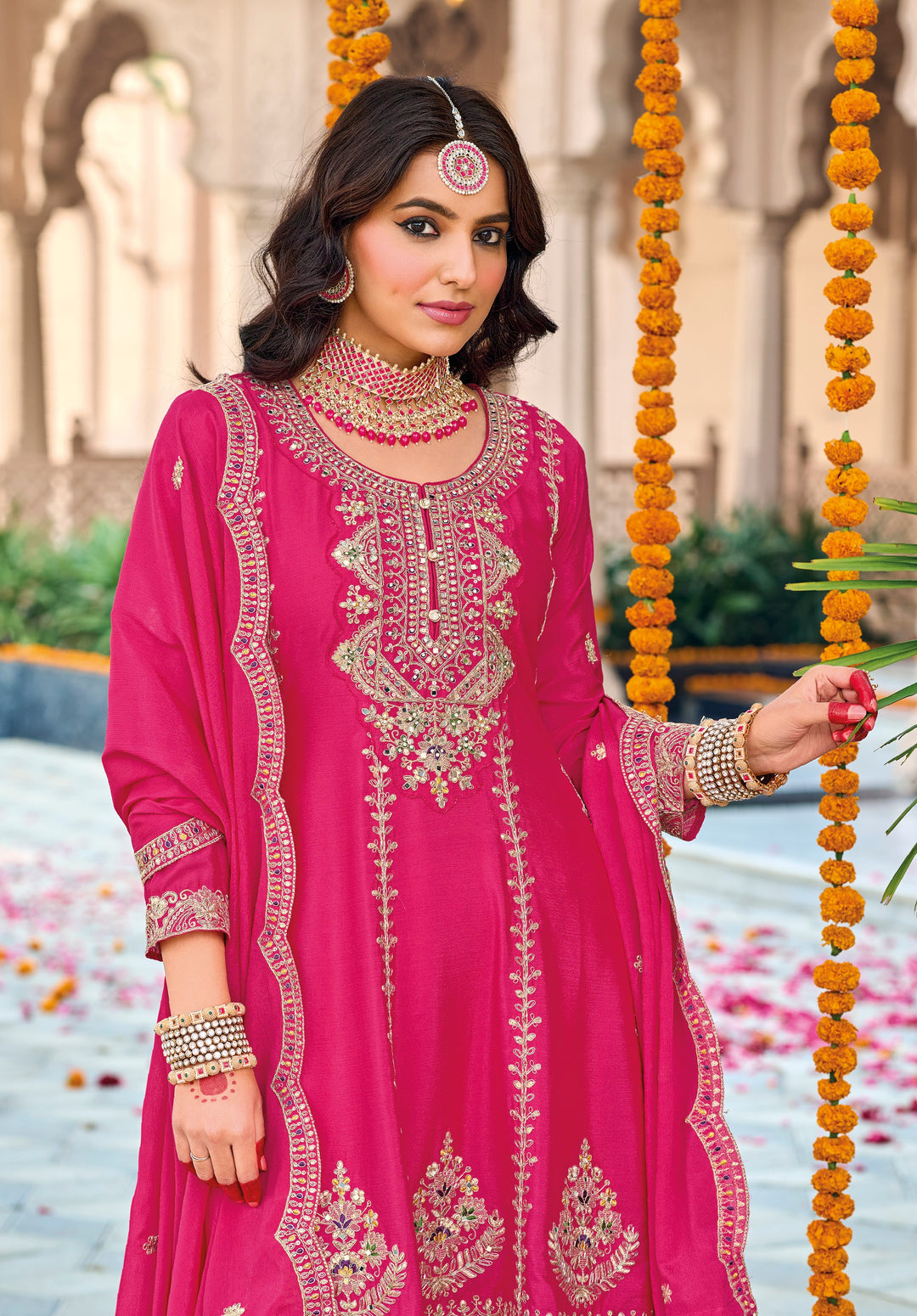 Pink Hevey Chinon with emboidery work Salwar Suit - qivii