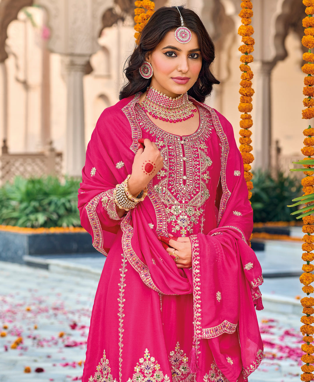 Pink Hevey Chinon with emboidery work Salwar Suit - qivii