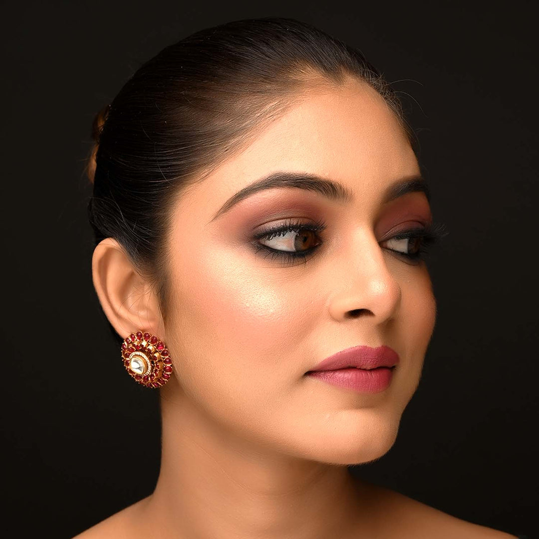 Beautiful traditional Kundan and colored stones with American Diamonds tops in rose pink and gold plated brass metal with stone AD and Kundan