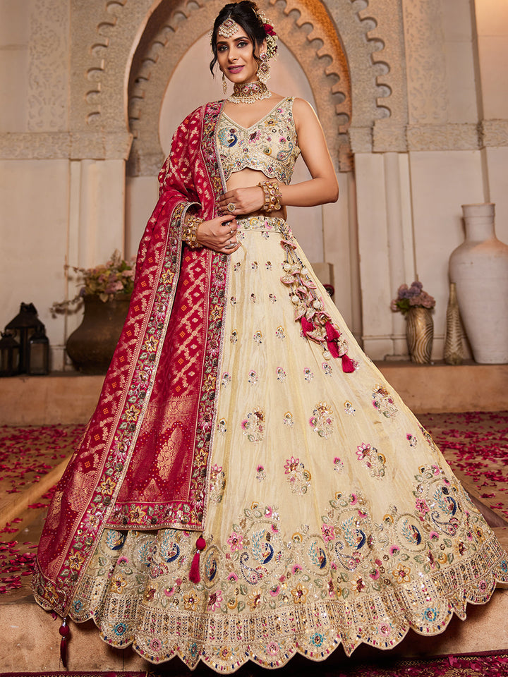 PINK - Tissue Fabric Sequinse embroidery Semi-Stitched Lehenga choli & Dupatta - qivii