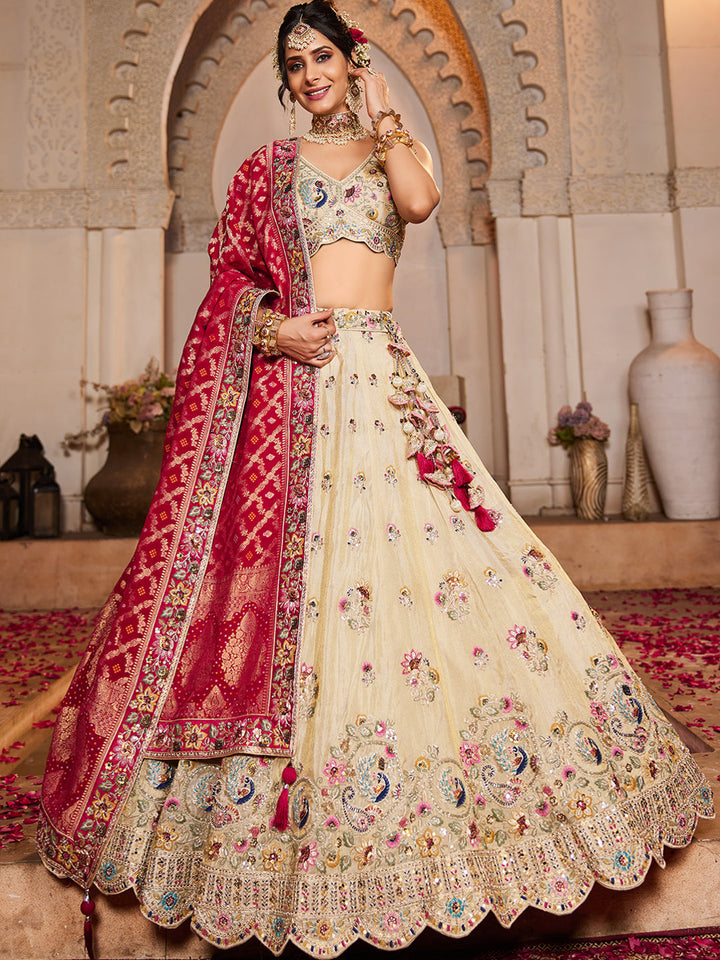 PINK - Tissue Fabric Sequinse embroidery Semi-Stitched Lehenga choli & Dupatta - qivii