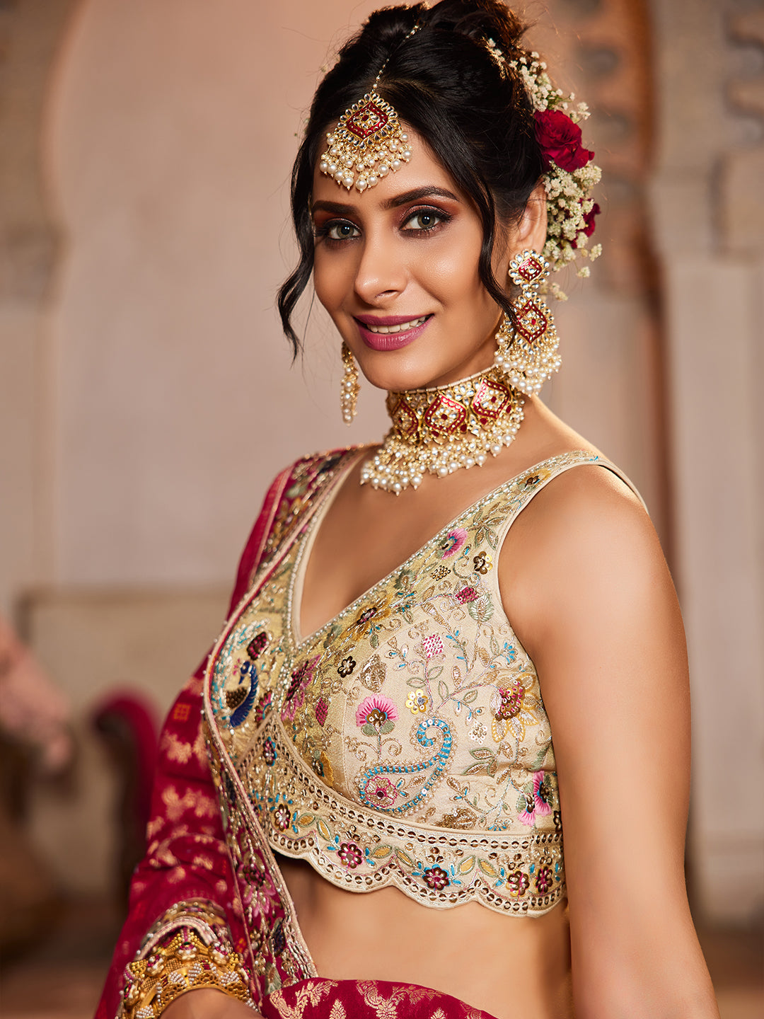 PINK - Tissue Fabric Sequinse embroidery Semi-Stitched Lehenga choli & Dupatta - qivii