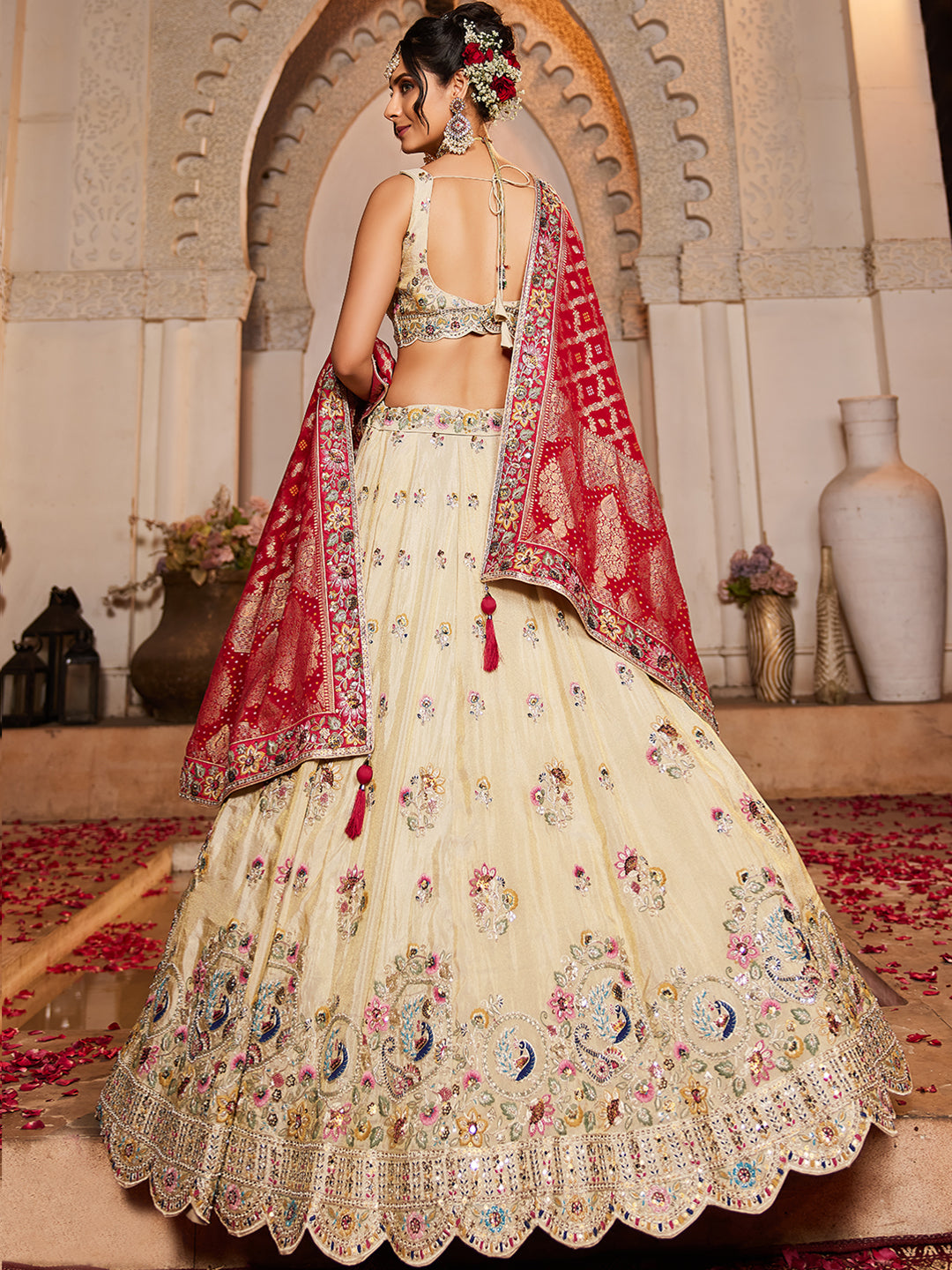 PINK - Tissue Fabric Sequinse embroidery Semi-Stitched Lehenga choli & Dupatta - qivii