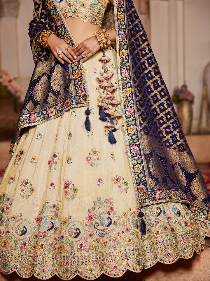 NAVY BLUE - Tissue Fabric Sequinse embroidery Semi-Stitched Lehenga choli & Dupatta - qivii