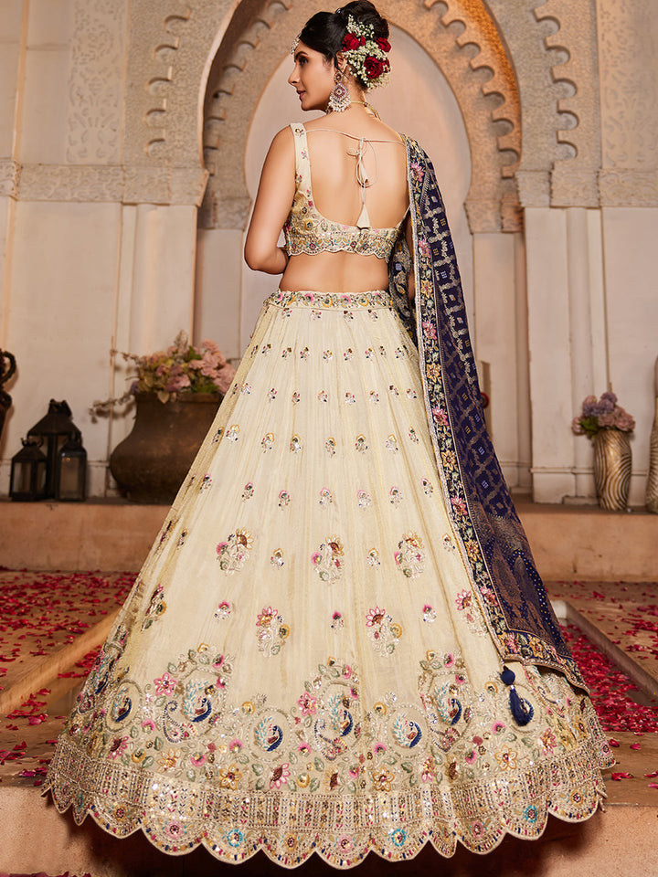NAVY BLUE - Tissue Fabric Sequinse embroidery Semi-Stitched Lehenga choli & Dupatta - qivii