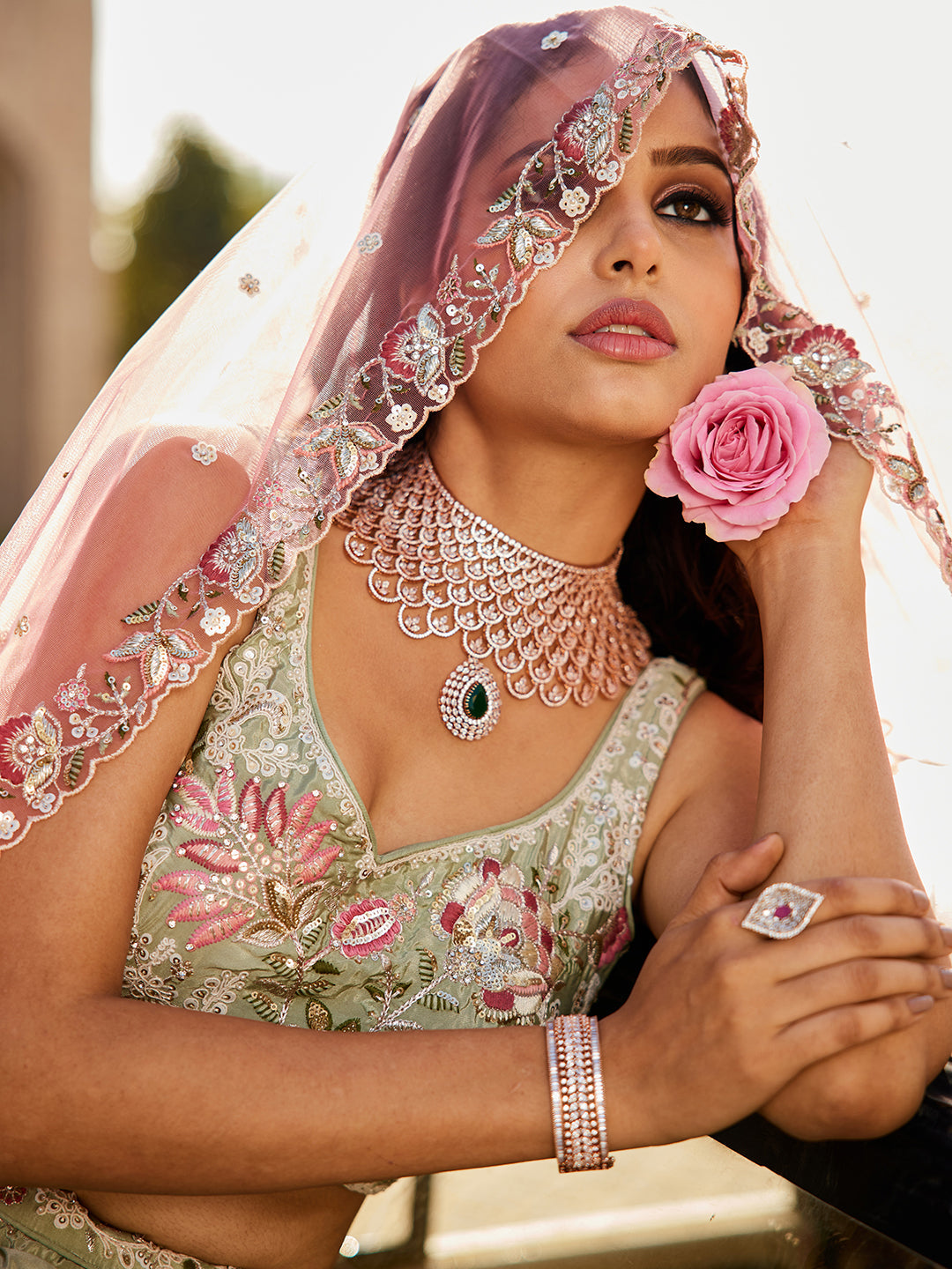 LIMEGREEN - Satin Silk Fabric Sequins embroidery Semi-Stitched Lehenga choli & Dupatta - qivii