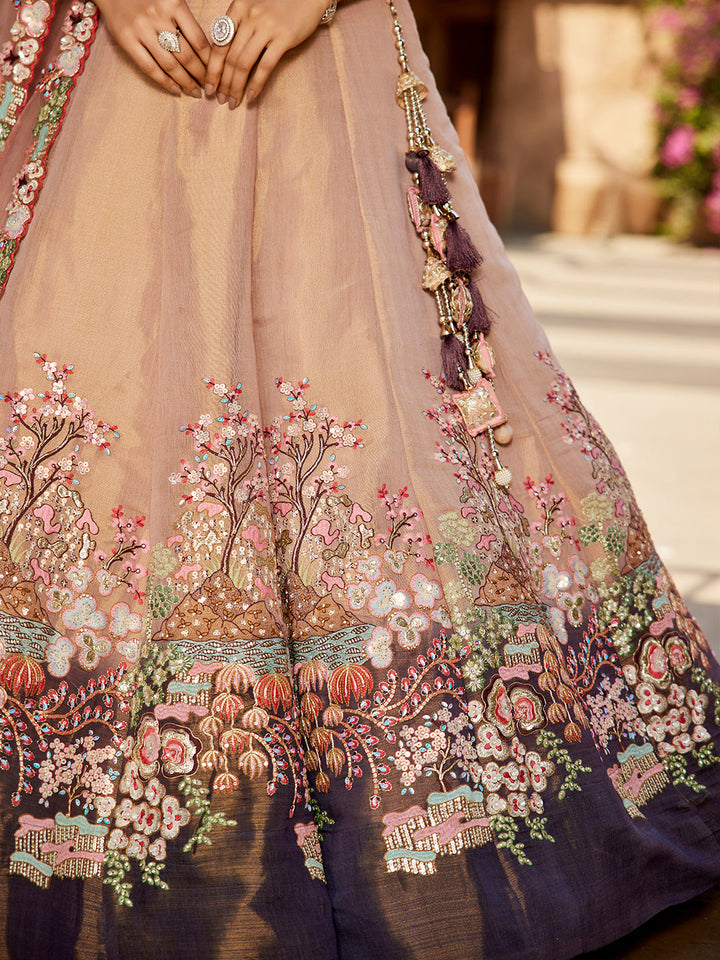 PURPLE - Net Sequinse embroidery Semi-Stitched Lehenga choli & Dupatta - qivii