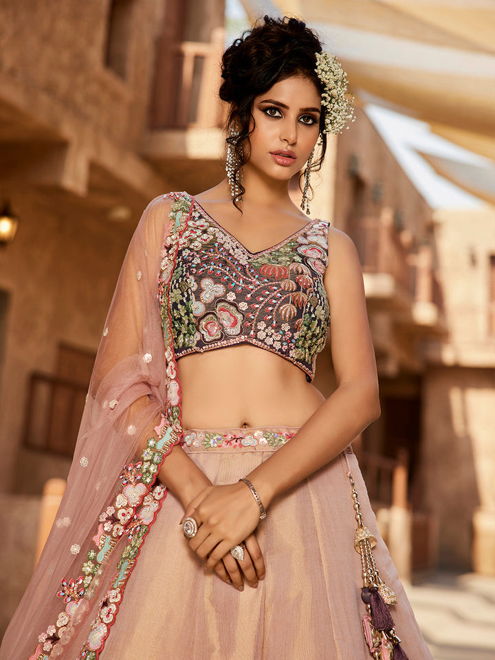 PURPLE - Net Sequinse embroidery Semi-Stitched Lehenga choli & Dupatta - qivii