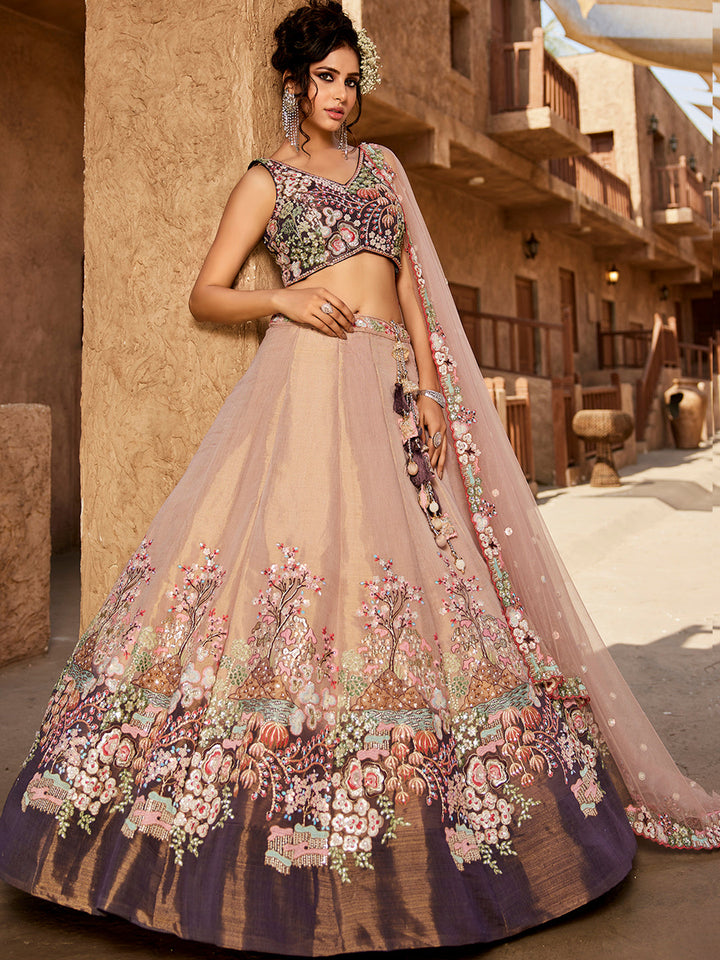PURPLE - Net Sequinse embroidery Semi-Stitched Lehenga choli & Dupatta - qivii