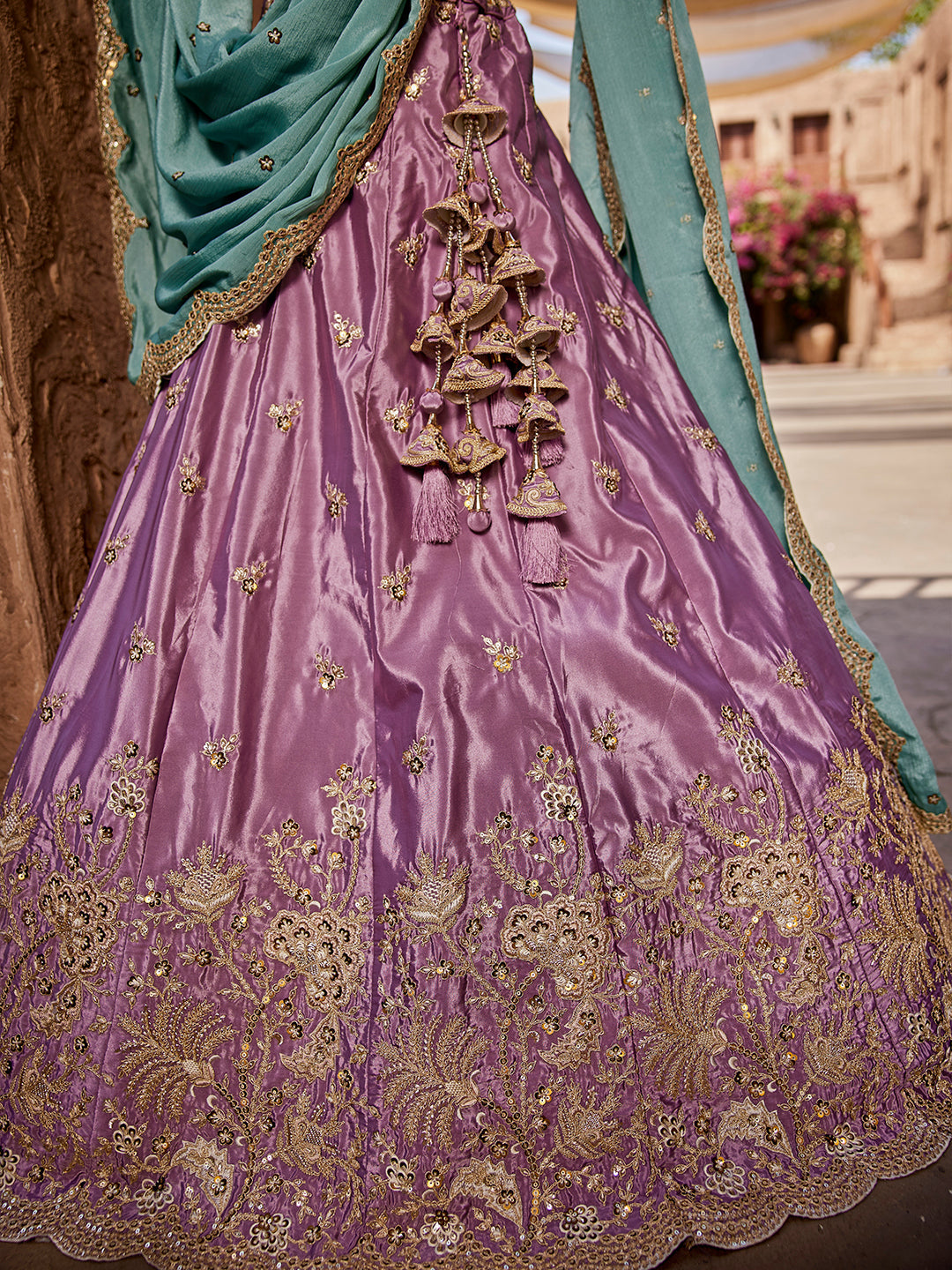 LAVENDER - Satin Silk Fabric Sequins embroidery Semi-Stitched Lehenga choli & Dupatta - qivii