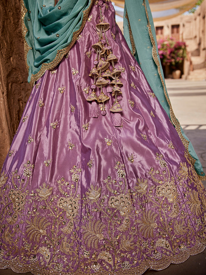 LAVENDER - Satin Silk Fabric Sequins embroidery Semi-Stitched Lehenga choli & Dupatta - qivii