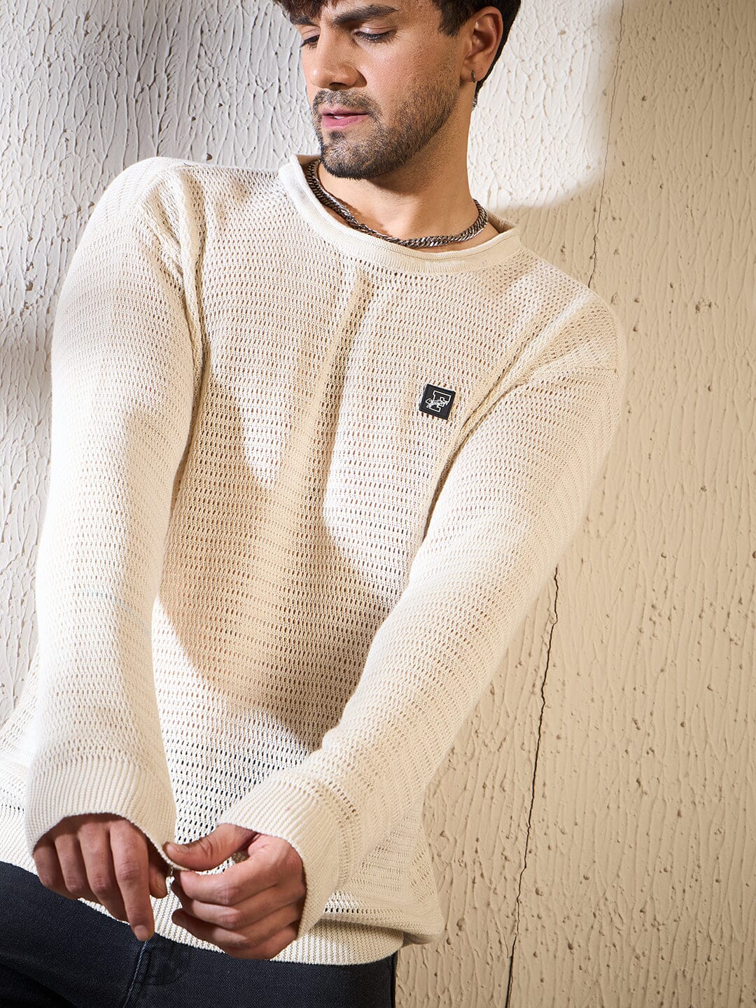 Sand Sheer Longsleeves Knitted Tshirt