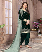 Green Velvet Thread & Sequence Embroidery Work Salwar Suit
