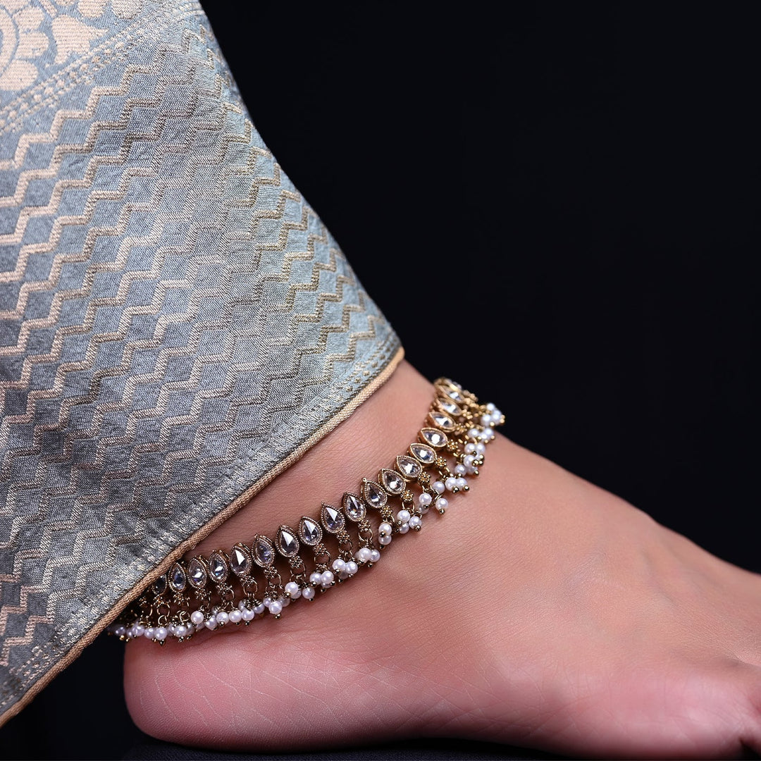 Unnati White Polki Payal /Anklet - qivii