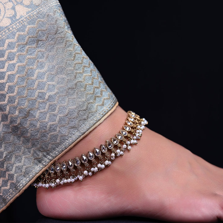 Unnati White Polki Payal /Anklet - qivii