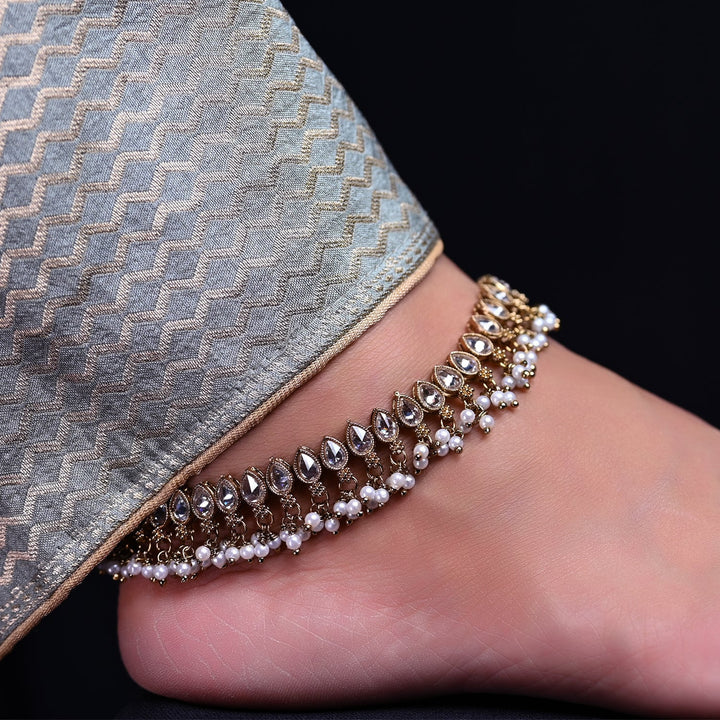 Unnati White Polki Payal /Anklet - qivii