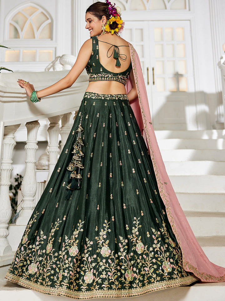 Olive - Chiffon Sequinse embroidery Semi-Stitched Lehenga choli & Dupatta - qivii