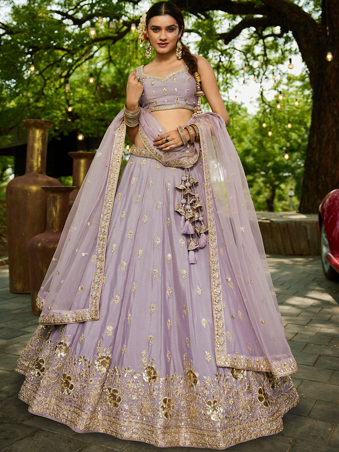 Mauve - Chinnon Sequinse embroidery Semi-Stitched Lehenga choli & Dupatta - qivii