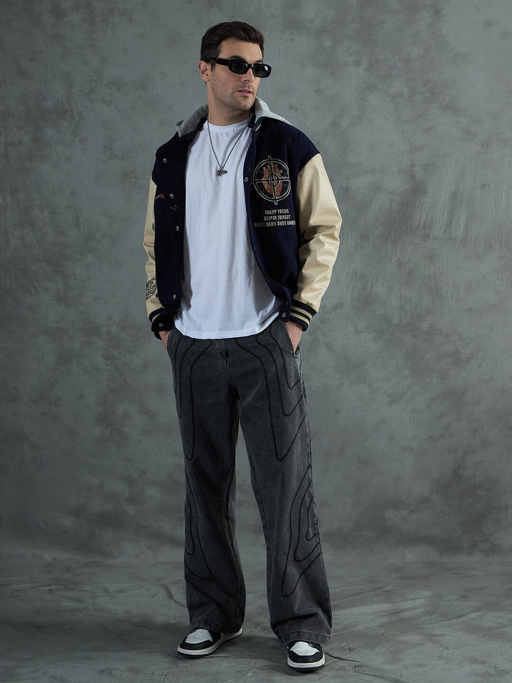 Navy Cupid Sniper Hooded Varsity Jacket