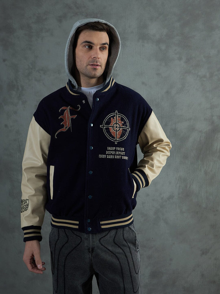Navy Cupid Sniper Hooded Varsity Jacket