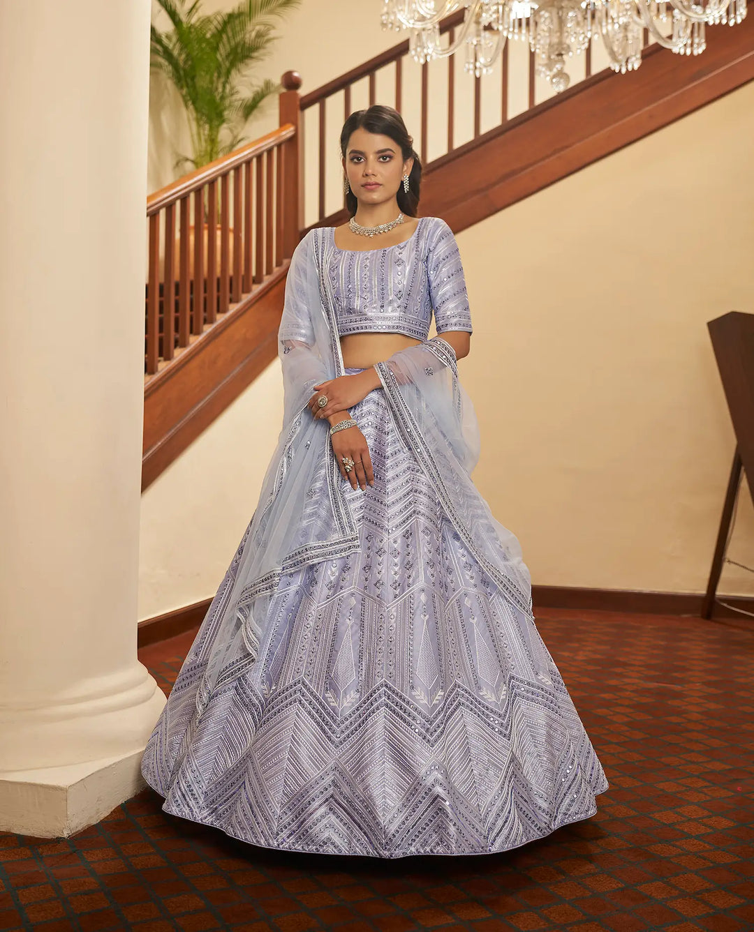 Lavender Silk Thread with Sequence Embroidery Work Lehenga Choli | Ready To Wear - qivii
