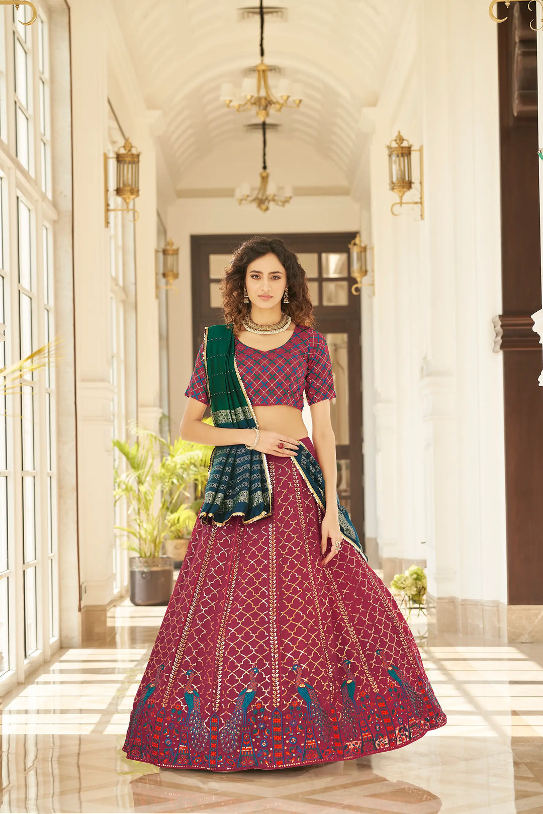 Maroon Thread With Sequins Embroidered Work With Printed Dupatta | Ready To Wear - qivii