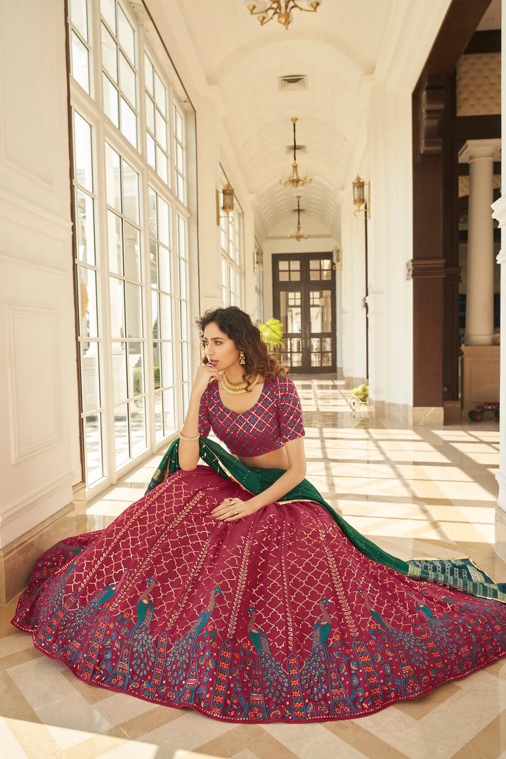 Maroon Thread With Sequins Embroidered Work With Printed Dupatta | Ready To Wear - qivii
