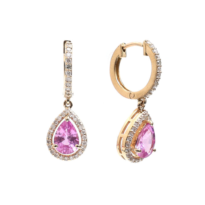 Pink sapphire Pear Diamond Mini Earrings - qivii