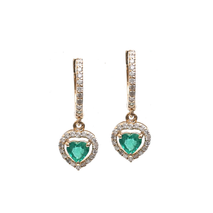 Emerald Heart and Diamond Mini Huggies Earrings - qivii