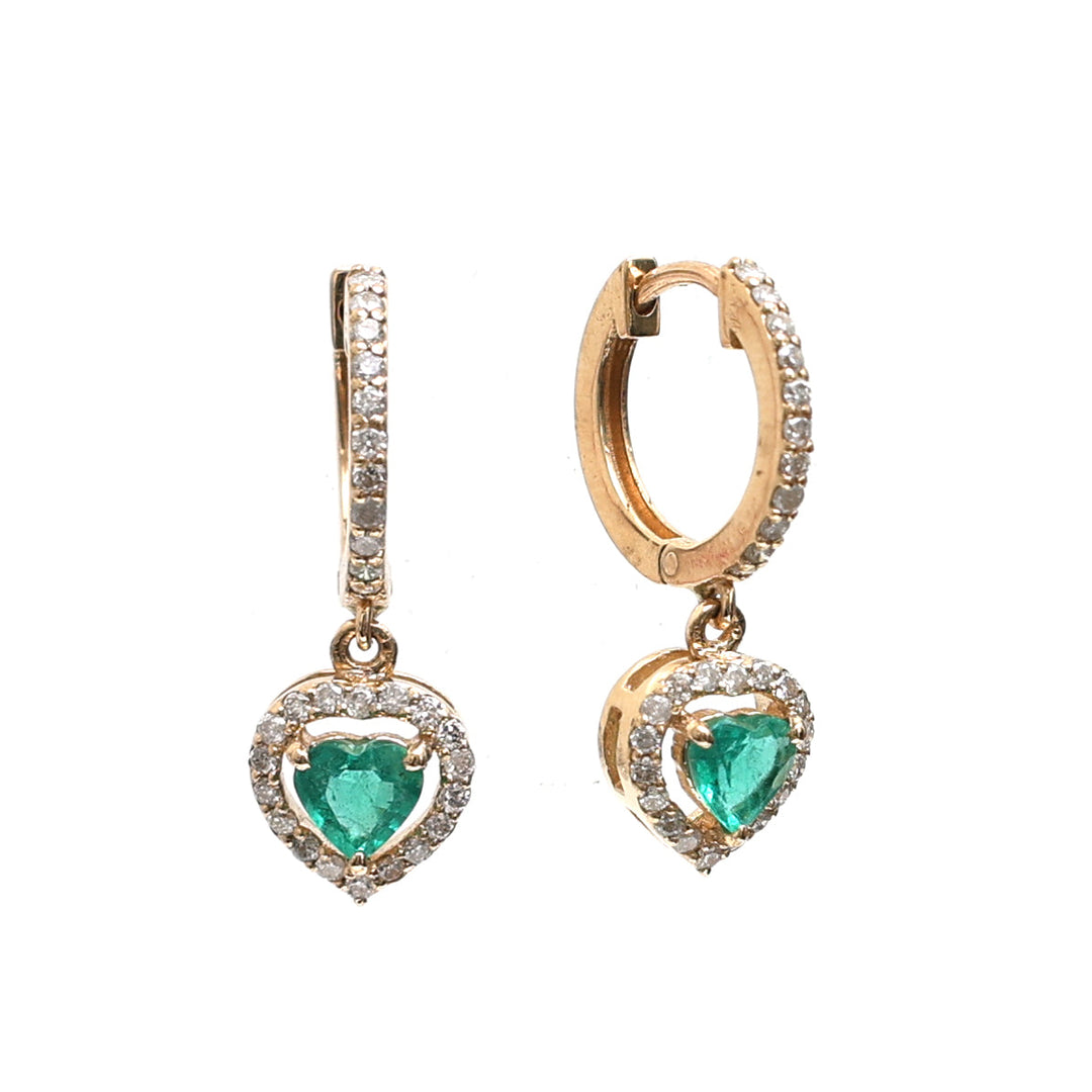 Emerald Heart and Diamond Mini Huggies Earrings - qivii