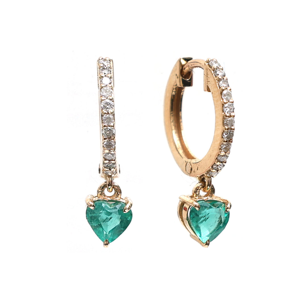 Emerald Heart Mini Huggies Earrings - qivii