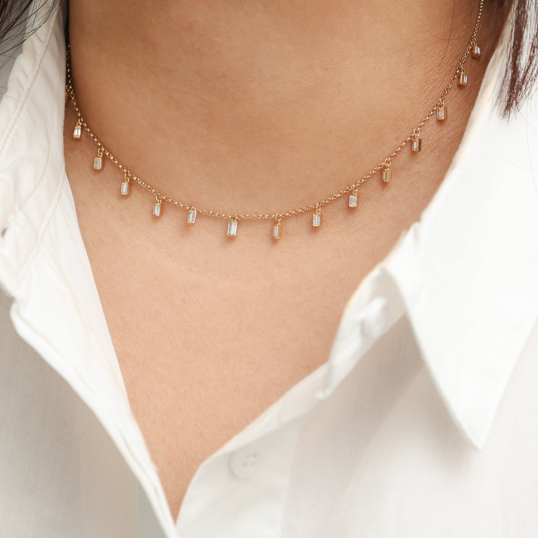 Diamond Baguette Link Chain Necklace - qivii