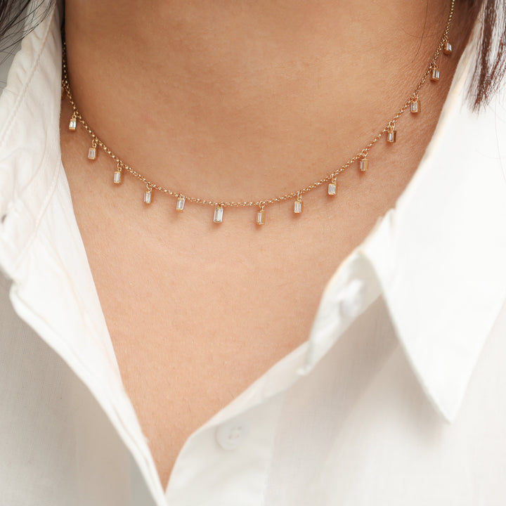 Diamond Baguette Link Chain Necklace - qivii