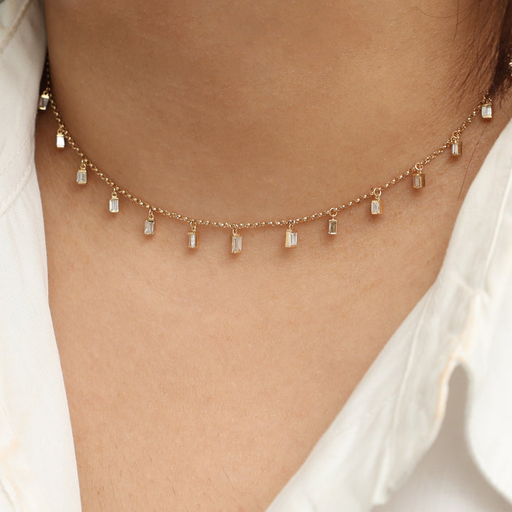 Diamond Baguette Link Chain Necklace - qivii