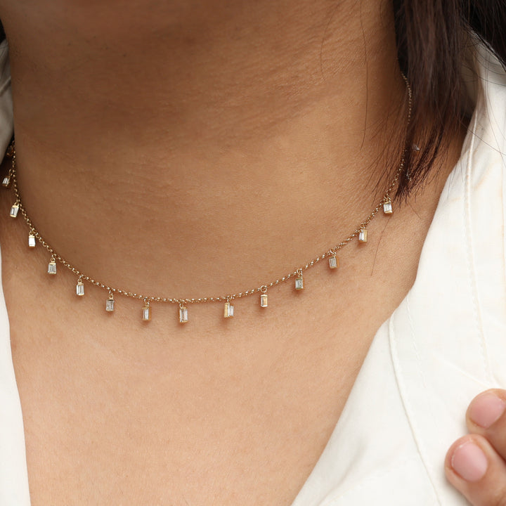 Diamond Baguette Link Chain Necklace - qivii