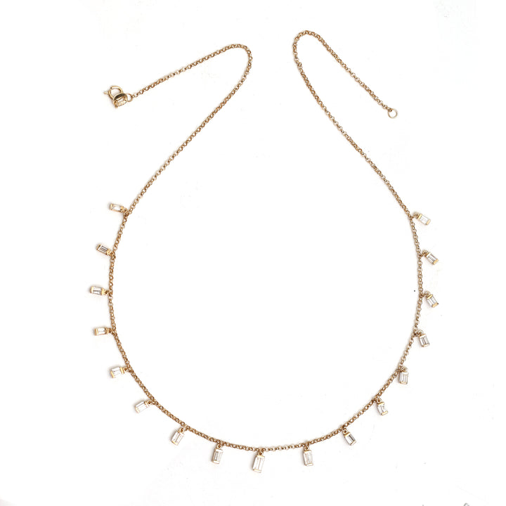 Diamond Baguette Link Chain Necklace - qivii
