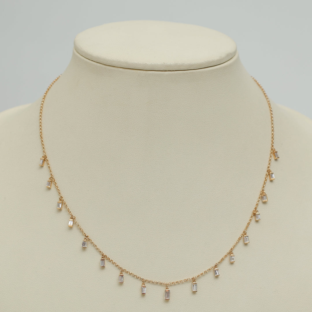 Diamond Baguette Link Chain Necklace - qivii