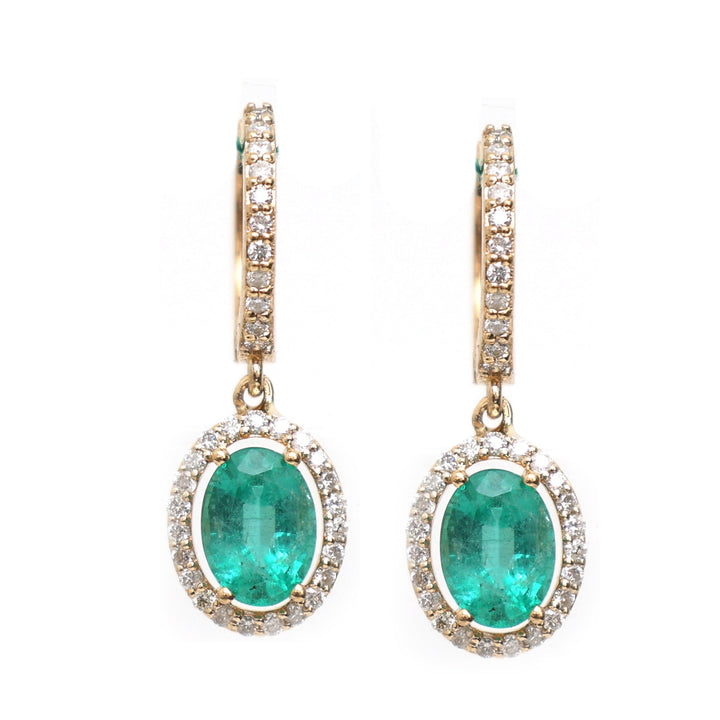 Emerald Oval Diamond Halo Mini Earrings - qivii