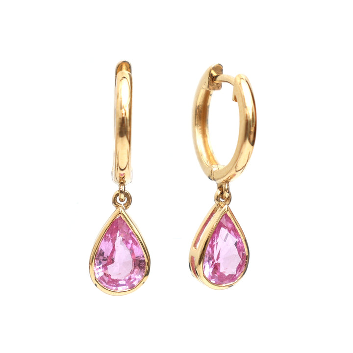 Pink Sapphire Bezel Set Pear Mini Earrings - qivii